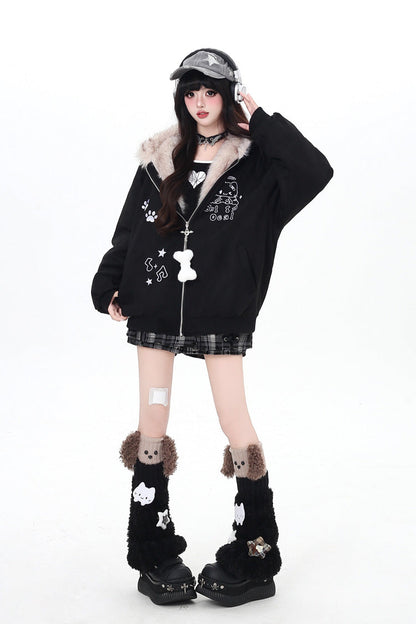 [First Generation Cute] Long Sleeves Print Cat Ear Hooded Zipper Sweet Lolita Coat 2 Colors