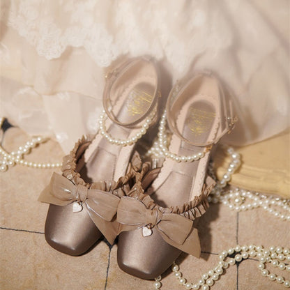 Romance Bowknot Lace Pearl Sweet Elegant Lolita Shoes 4 Colors