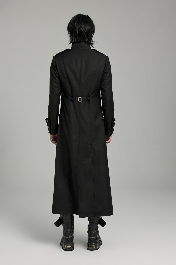 Black Stand Collar Slim Big-Pocket Men's Gothic Coat