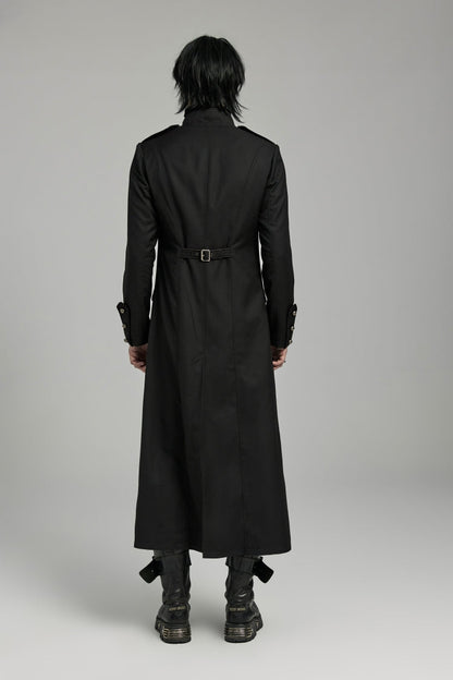 Black Stand Collar Slim Big-Pocket Men's Gothic Coat