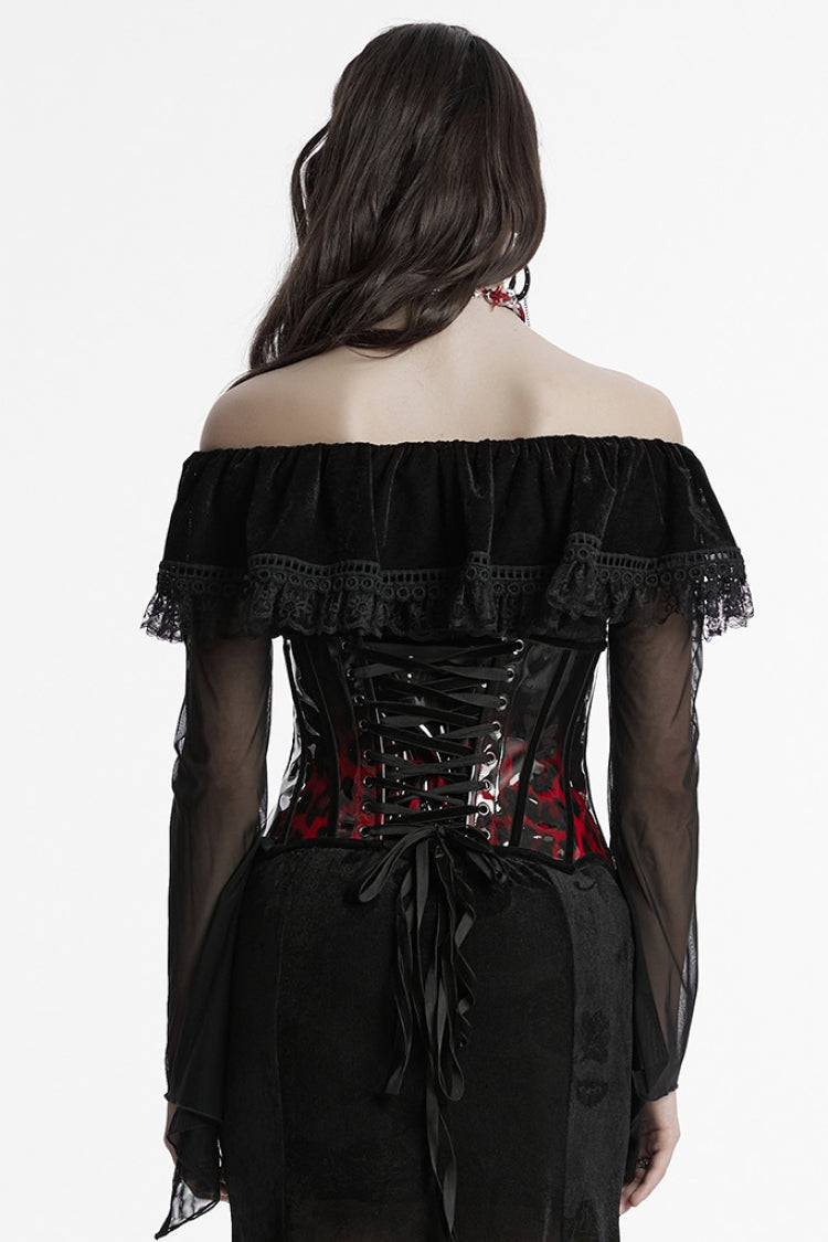 Black/Red Gradient Patent Leather Women's Gothic Underbust Corset