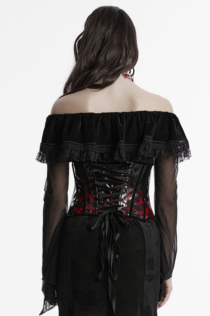 Black/Red Gradient Patent Leather Women's Gothic Underbust Corset