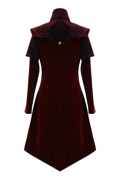 Red Gothic Stand Collar Velveteen Mens Coat