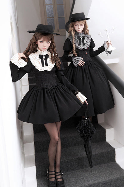 Black [Old Testament] Short Sleeves Ruffle Embroidery Bowknot Lace-Up Gothic Lolita Dress 2 Versions