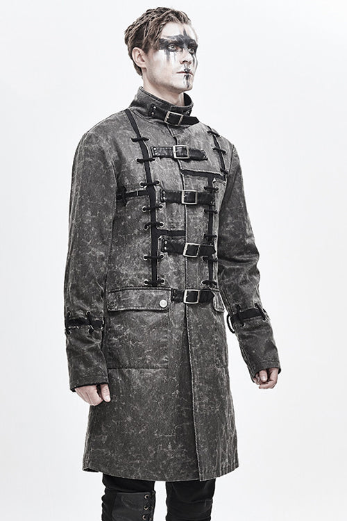 Gray Wasteland Punk Square Matching Faded Mens Long Coat