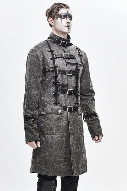Gray Wasteland Punk Square Matching Faded Mens Long Coat