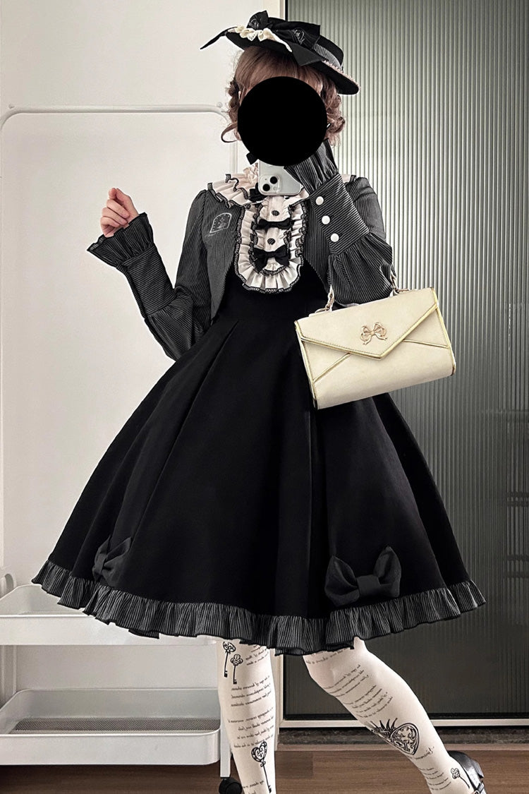 Black [Serenade] Long Sleeves Ruffle Bowknot Fake Two Pieces Classic Lolita Dress