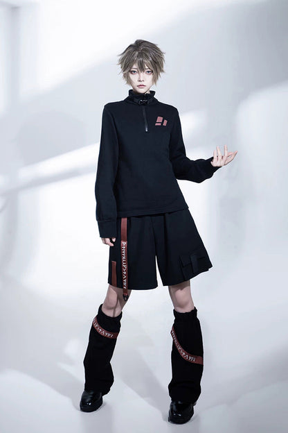 Black [Nameless Blade] Stand Collar Long Sleeves Gothic Prince Ouji Lolita Shorts Set