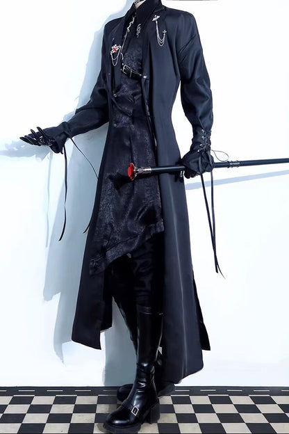 Black [Night Sentinel] Long Sleeves Ouji Gothic Lolita Long Trench Coat
