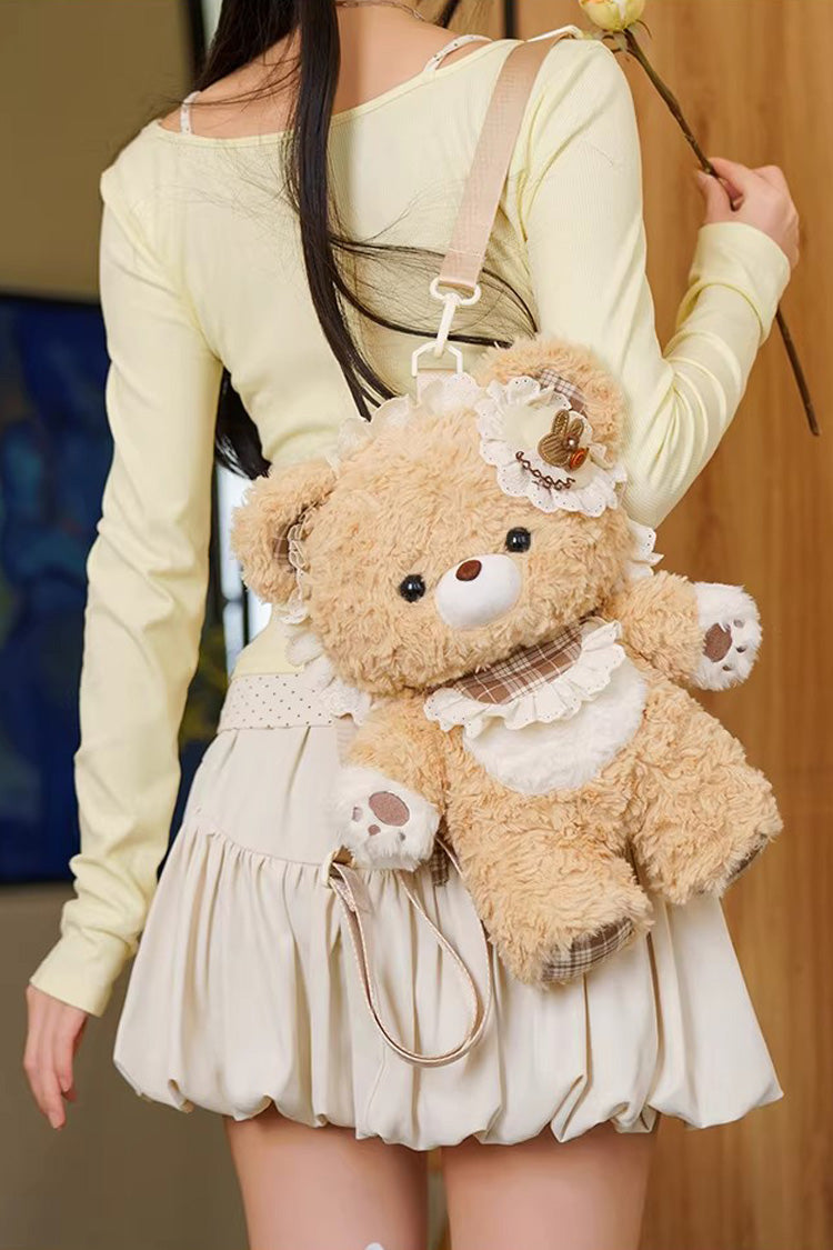 Brown [Little Bear Guli] Ruffled Plush Toy Sweet Lolita Backpack