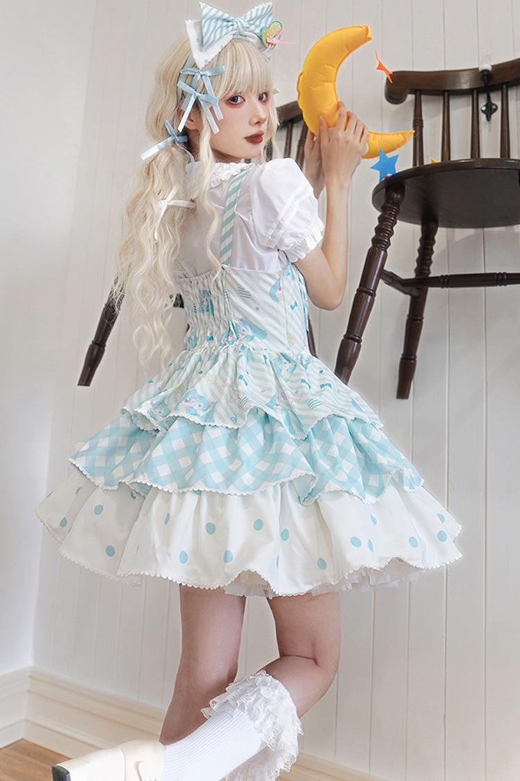Blue [Hatsune Miku] Sleeveless Triple-Layered Print Bowknot Sweet Lolita Jsk Dress