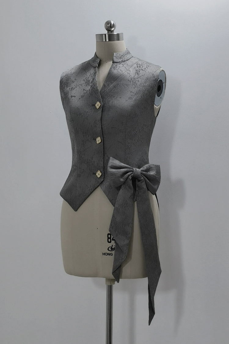 Grey Rabbit Hunt Dark Pattern Jacquard Print Ouji Vintage Prince Lolita Vest