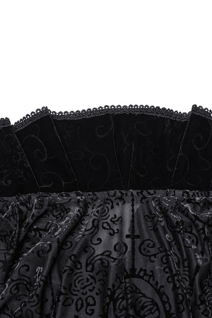 Black Stand Collar Long Sleeves Print Ruffle Men's Gothic Blouse