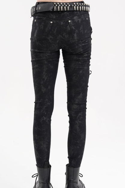 Black Skull Rivets Lace-Up Women's Punk Pants