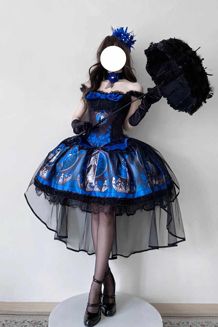 Blue [Dark Moon Corridor] Print Embroidery Gothic Lolita Dress Skirt