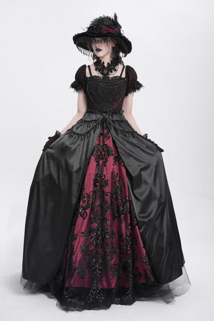 Black/Red Off Shoulder Embroidery Stitching Lace Women's Gothic Dress