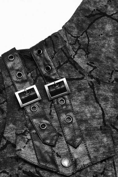 Grey Short Sleeves Big-pocket Tie-dyed Hooded Men's Punk T-Shirt