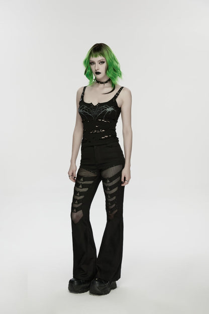 Black Spliced Slim Eyelet Women's Punk Pants