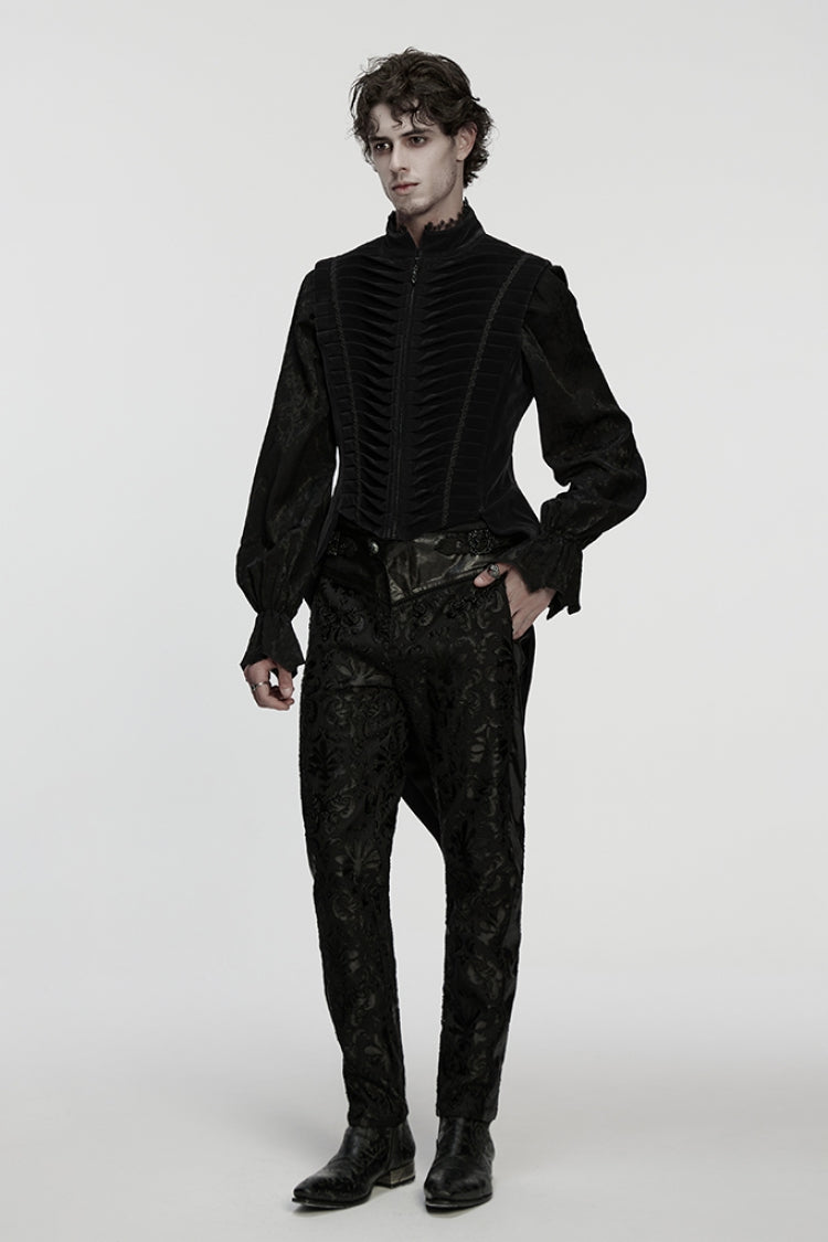 Black Stand Collar Pleated Swallow-tailed Men's Gothic Vest