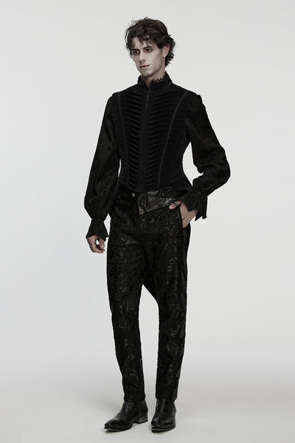 Black Stand Collar Pleated Swallow-tailed Men's Gothic Vest
