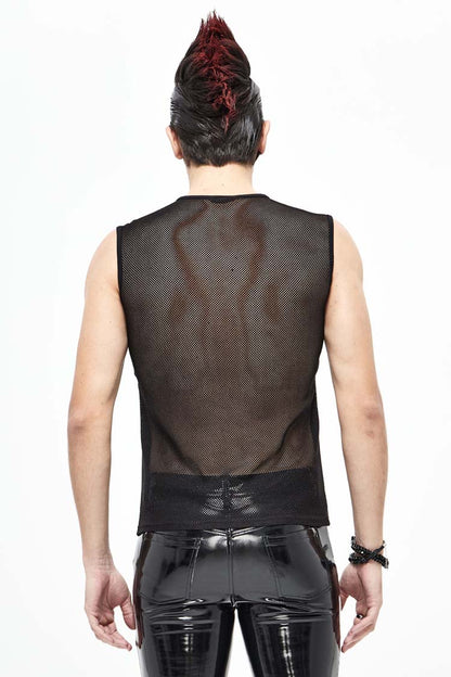 Black Shiny Knits Splice Armor Modeling Mesh Men's Punk Vest