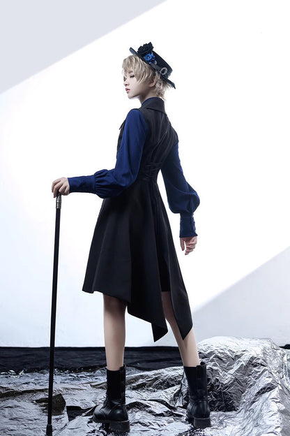 Black/Blue Vintage Medieval Little Prince Ouji Lolita Swallowtail Long Vest