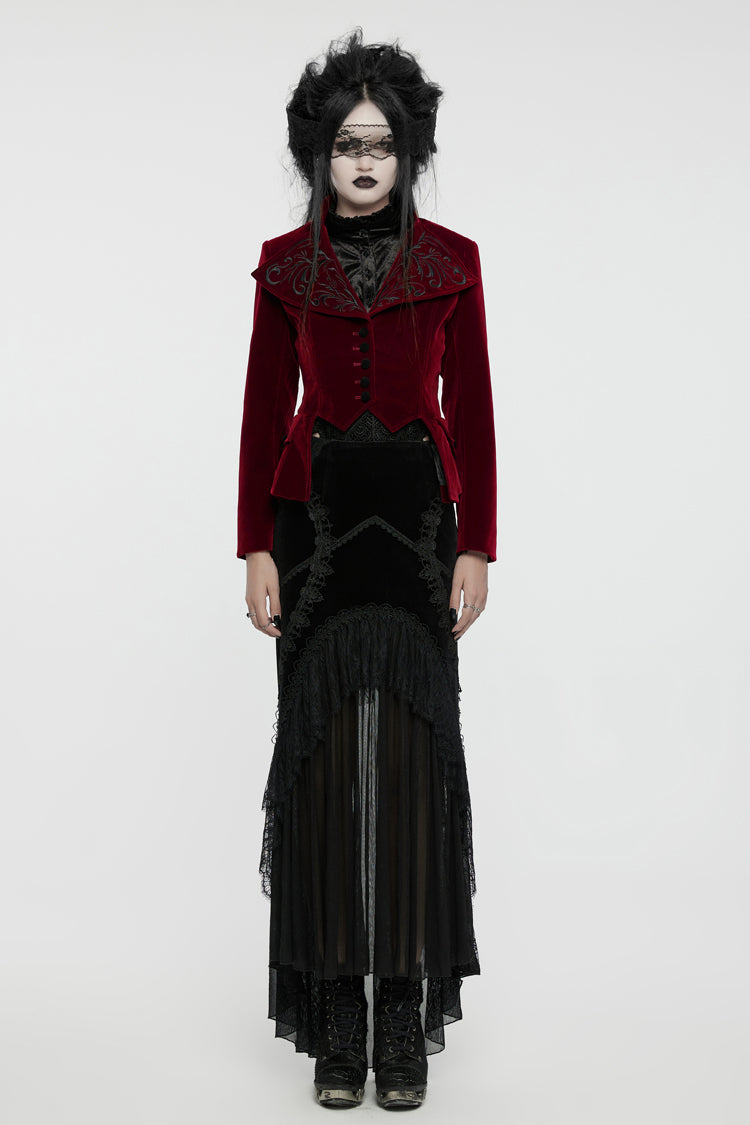 Red Swallow-tailed Velvet Long Sleeves Women's Gothic Jacket