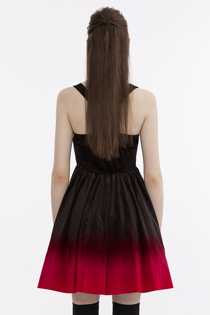 Black/Red Sleeveless Gradient Ruffle Embroidery Women's Gothic Dress