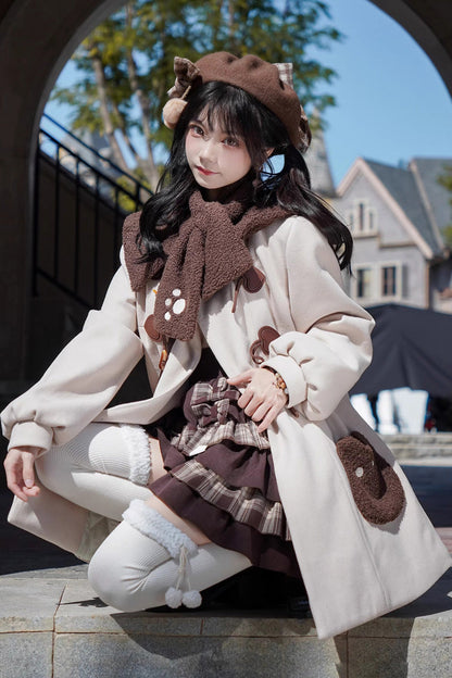 Ivory Lapel Collar Long Sleeves Horn Button Sweet Japanese College Style Lolita Coat