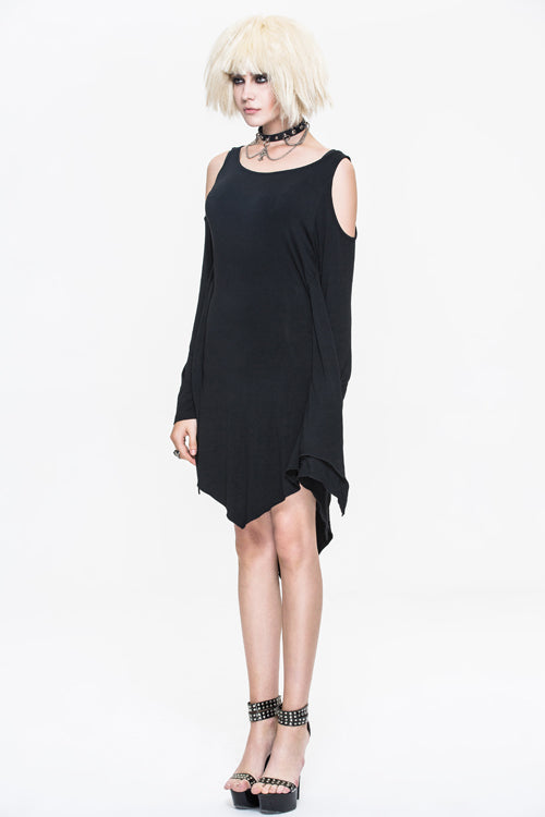 Black Punk Bat Sleeve Off The Shoulder Womens Modal Dress