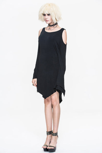 Black Punk Bat Sleeve Off The Shoulder Womens Modal Dress