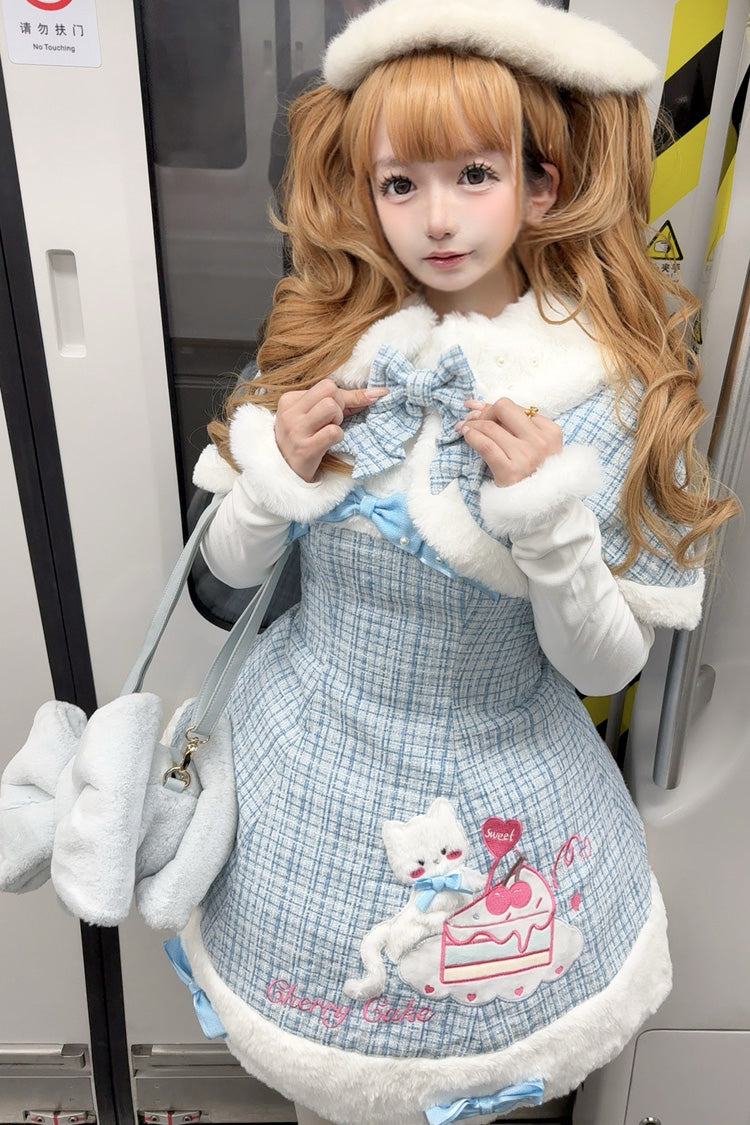 Blue Print Embroidery Bowknot Sweet Princess Lolita Jsk Dress