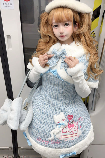 Blue Print Embroidery Bowknot Sweet Princess Lolita Jsk Dress