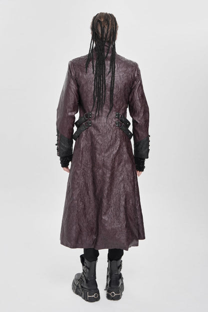 Red Stand Collar Zipper Straps Eyelet Men's Punk Coat