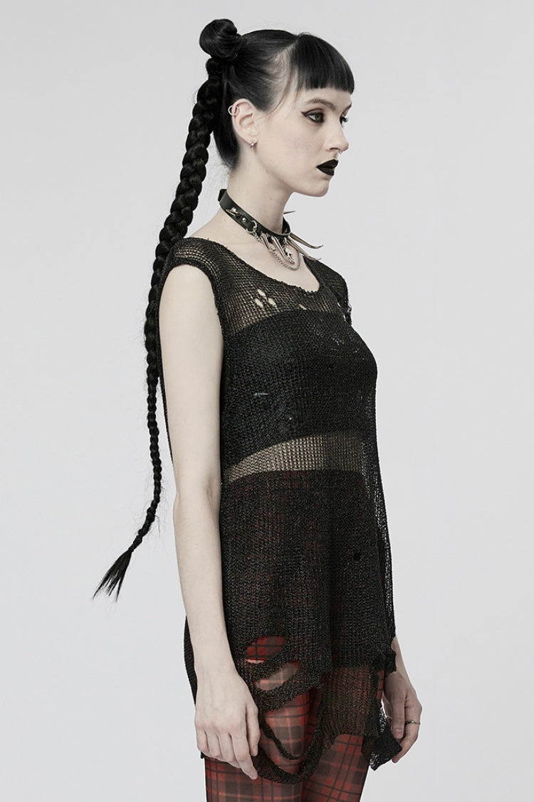 Sleeveless Mesh Ripped Women's Steampunk Sweater 2 Colors