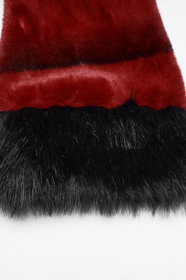 Red Stand Collar Long Sleeves Buckle Straps Faux Fur Women's Punk Short Cloak