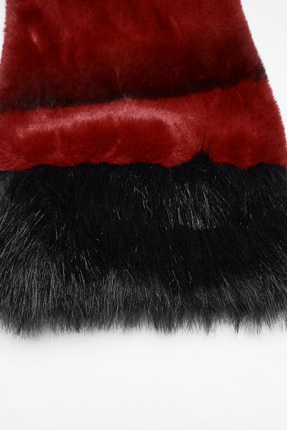 Red Stand Collar Long Sleeves Buckle Straps Faux Fur Women's Punk Short Cloak