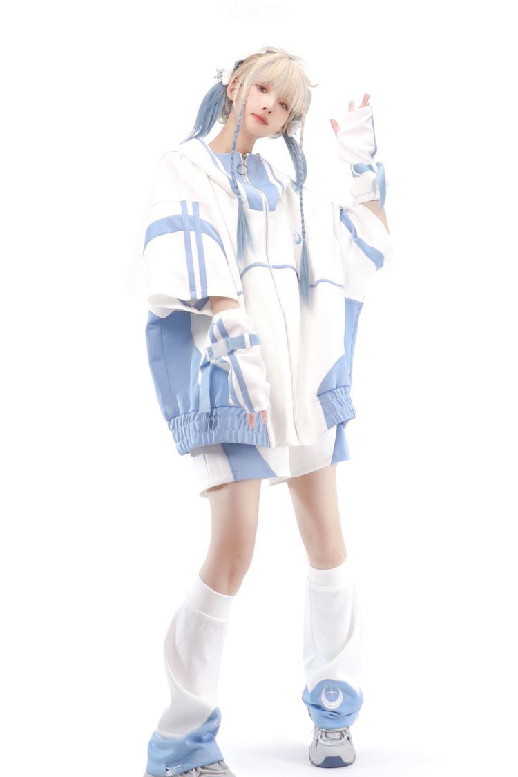 Blue/White [Star Waves] Half Sleeves Jirai Kei Coat