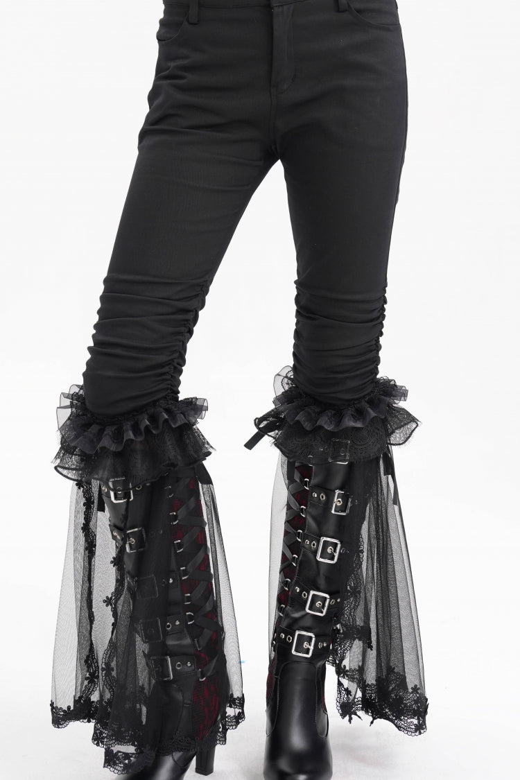 Black Ruffle Stitching Lace Women's Gothic Pants