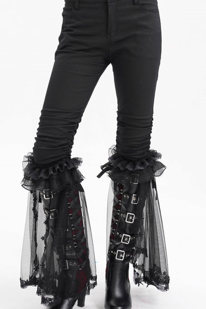 Black Ruffle Stitching Lace Women's Gothic Pants