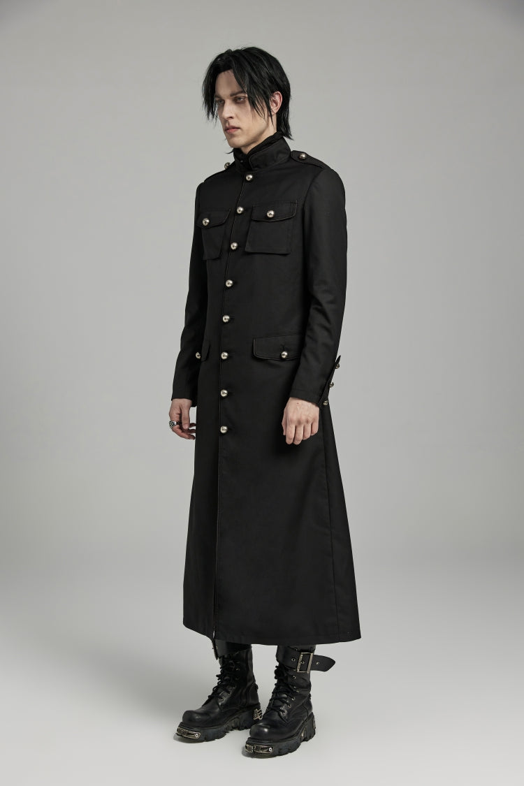 Black Stand Collar Slim Big-Pocket Men's Gothic Coat
