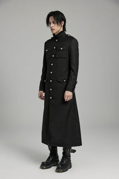 Black Stand Collar Slim Big-Pocket Men's Gothic Coat