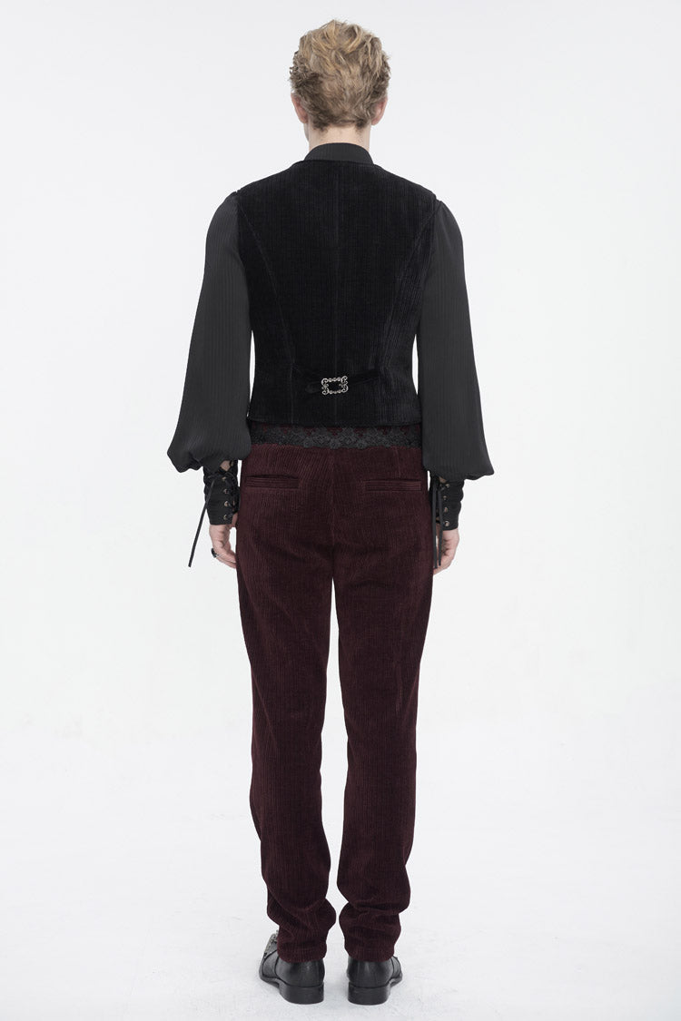 Black Velvet Irregular Splice Corduroy Men's Gothic Waistcoat