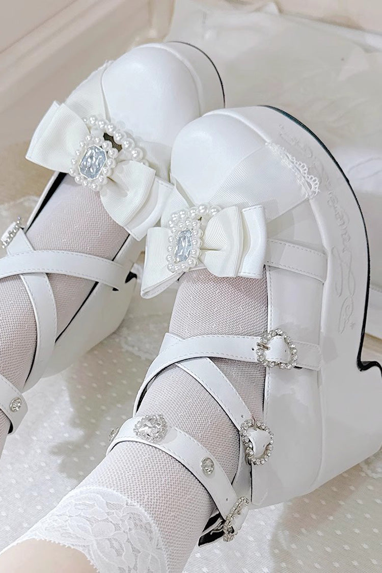 [Declaration Of First Love] Embroidery Bowknot Sweet Jirai Kei Japanese Platforms Shoes 4 Colors
