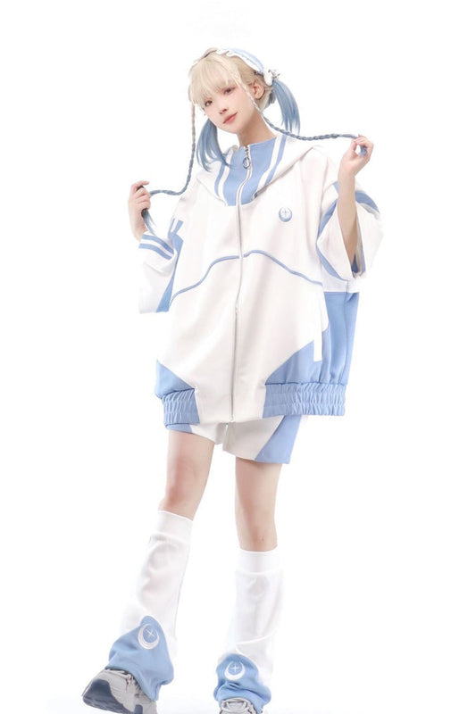 Blue/White [Star Waves] Half Sleeves Jirai Kei Coat