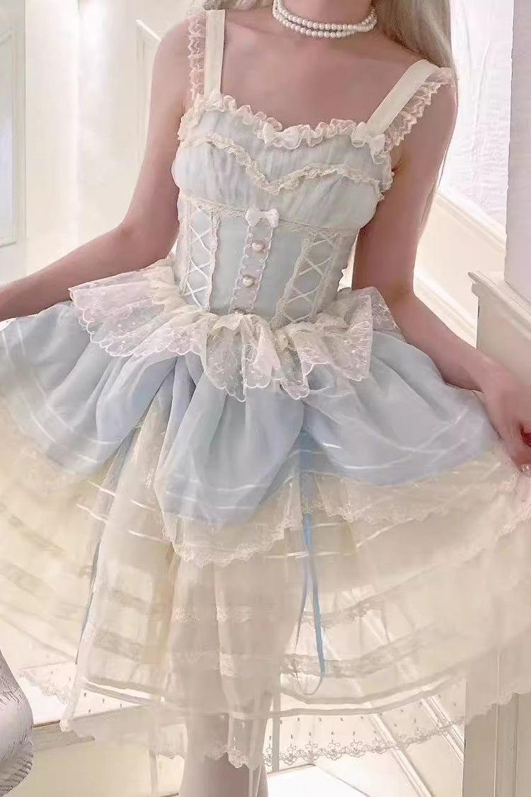 Blue [Lemon Sea Salt] Ruffle Lace Sweet Princess Lolita Jsk Dress