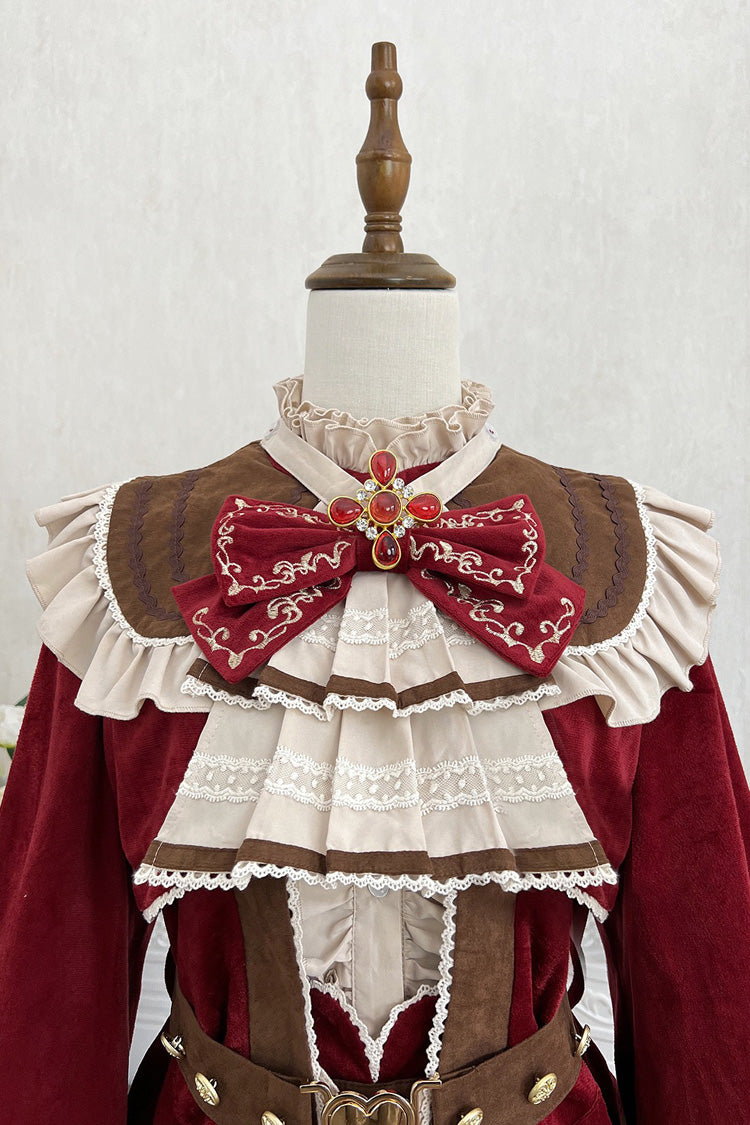 Red Courtly Stand Collar Long Sleeves Ruffle Classic Prince Ouji Lolita Set