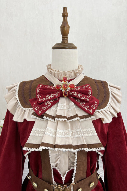 Red Courtly Stand Collar Long Sleeves Ruffle Classic Prince Ouji Lolita Set