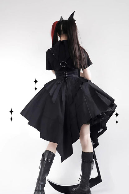 Black Travelling Thorns Short Sleeves Print Gothic Elegant Lolita Dress