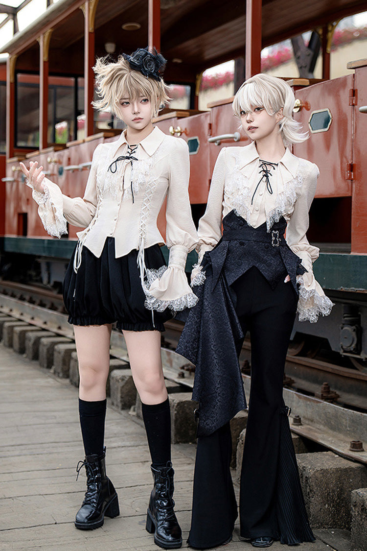Black [Gold Hunter] Long Sleeves Pirate Style Gothic Shorts